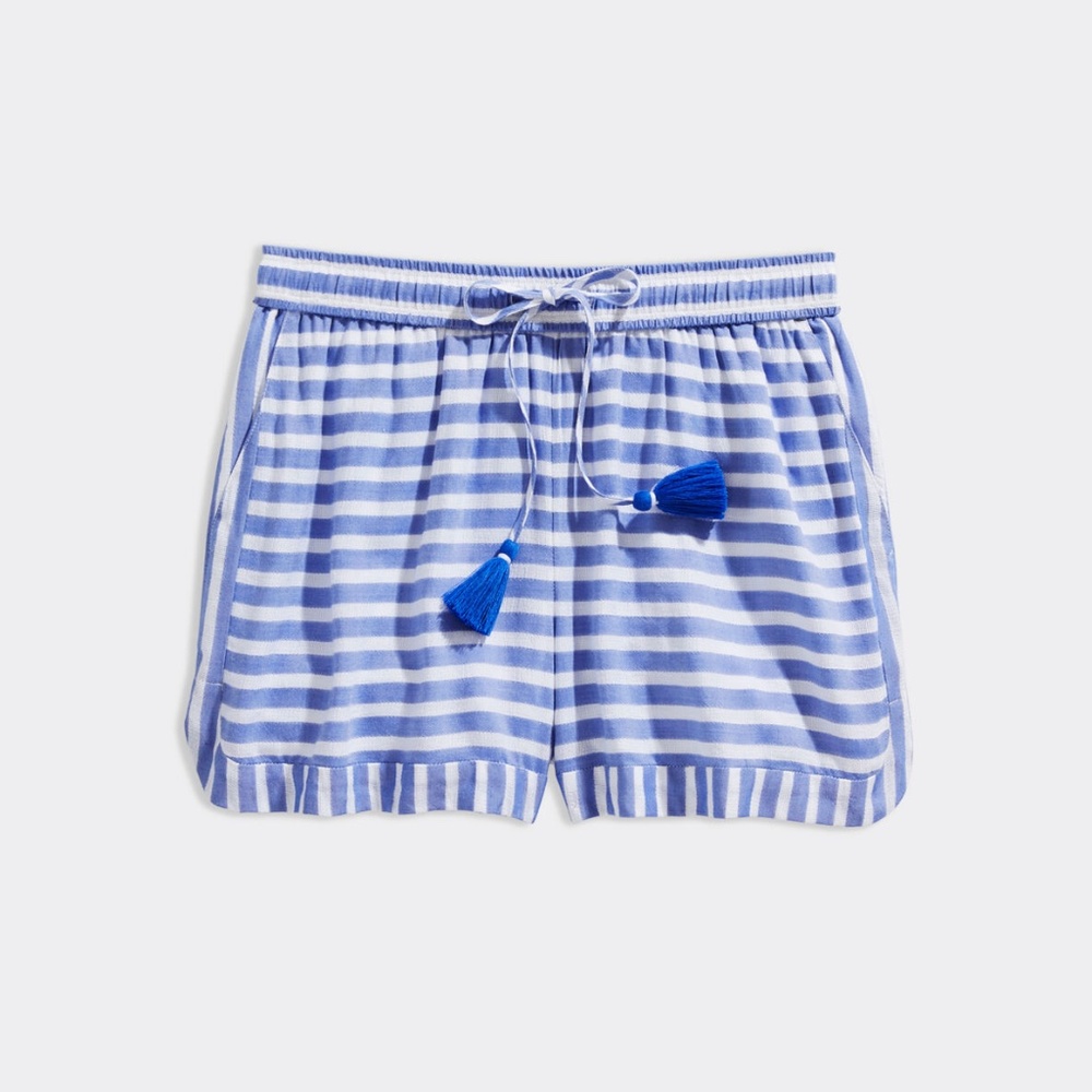 VINEYARD VINES Sail Striped Cotton Shorts Blue White Tassel Pull-On NWT